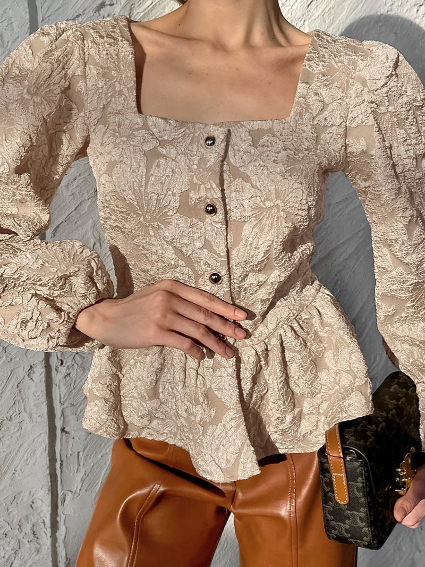 Women’s Textured Square-Neck Peplum Blouse 🌻