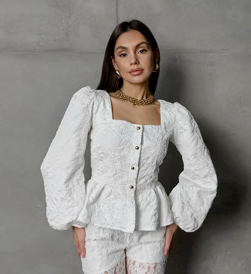 Women’s Textured Square-Neck Peplum Blouse 🌻
