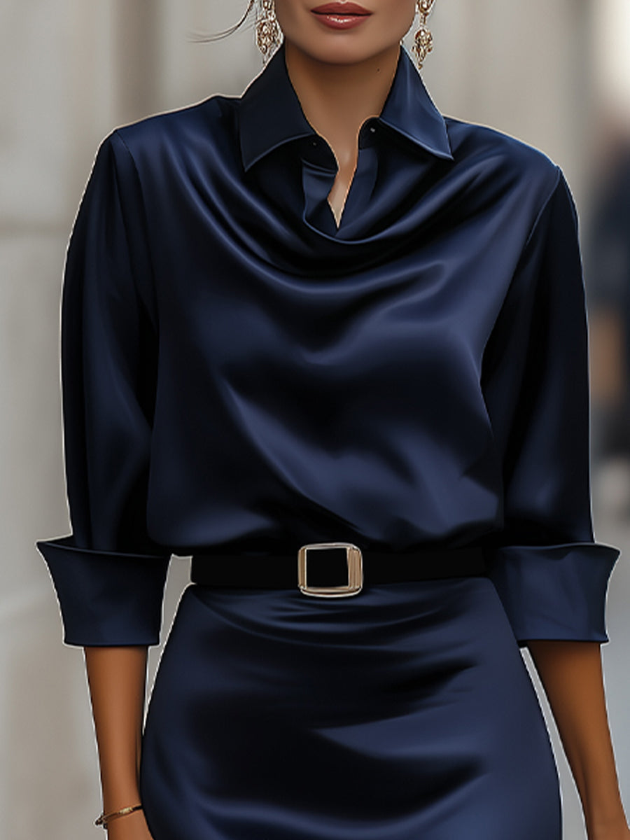 Women’s Elegant Satin Midi Shirt Dress