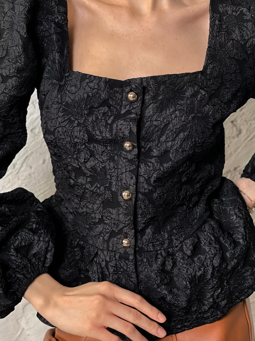 Women’s Textured Square-Neck Peplum Blouse 🌻