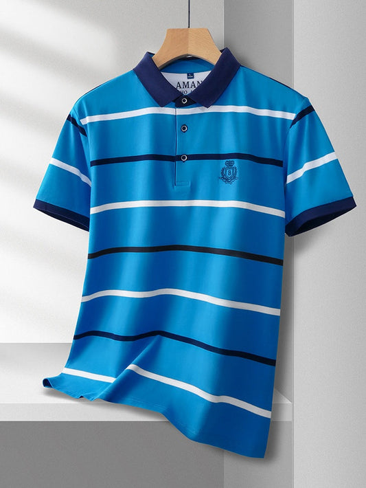 Men's Horizontal Striped Short Sleeve Polo Shirt