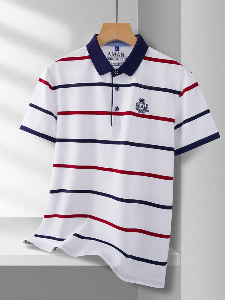 Men's Horizontal Striped Short Sleeve Polo Shirt