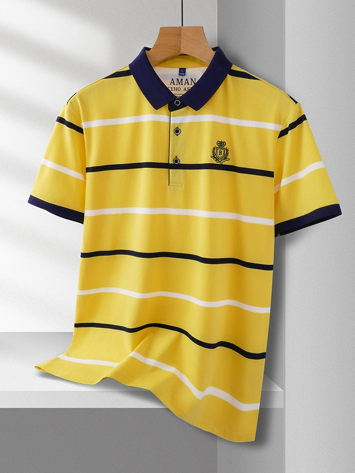 Men's Horizontal Striped Short Sleeve Polo Shirt