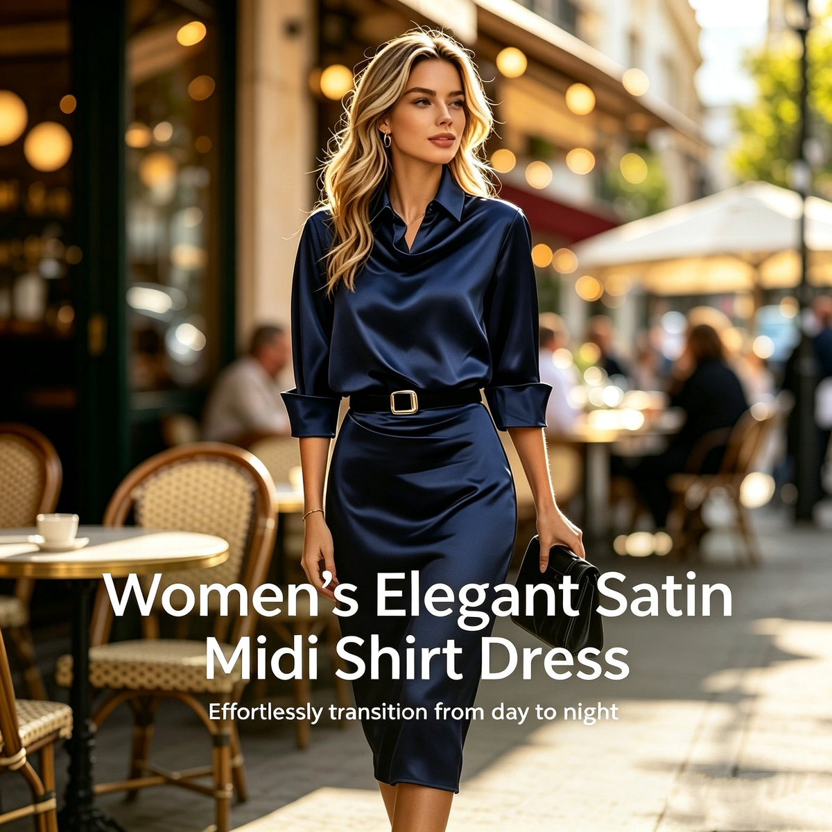 Women’s Elegant Satin Midi Shirt Dress