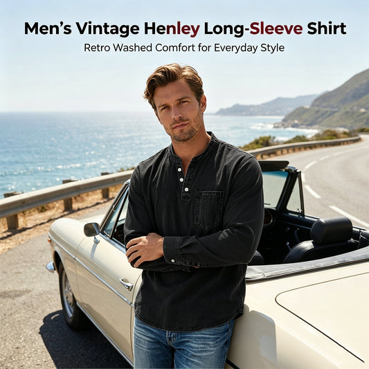 Men’s Vintage Henley Long‑Sleeve Shirt