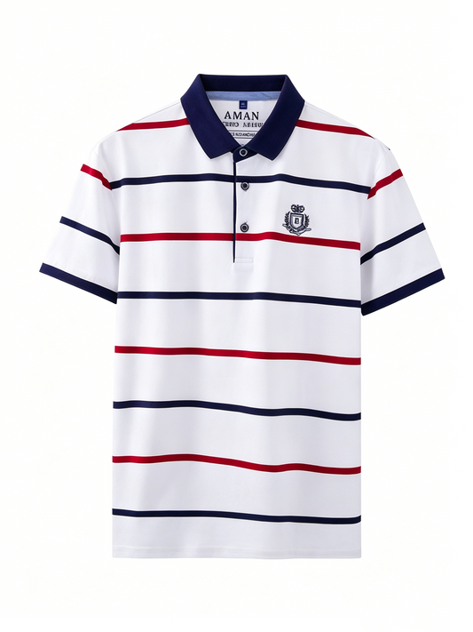 Men's Horizontal Striped Short Sleeve Polo Shirt