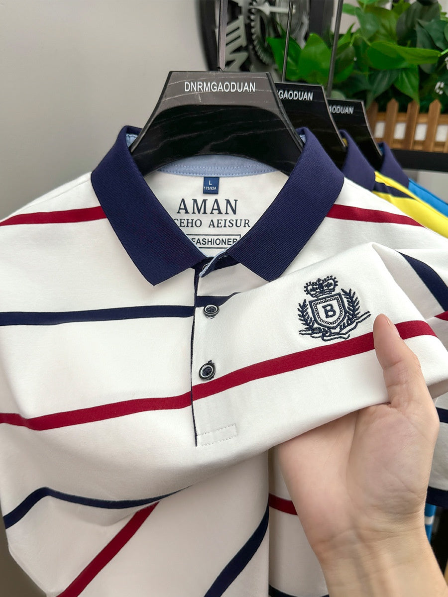 Men's Horizontal Striped Short Sleeve Polo Shirt