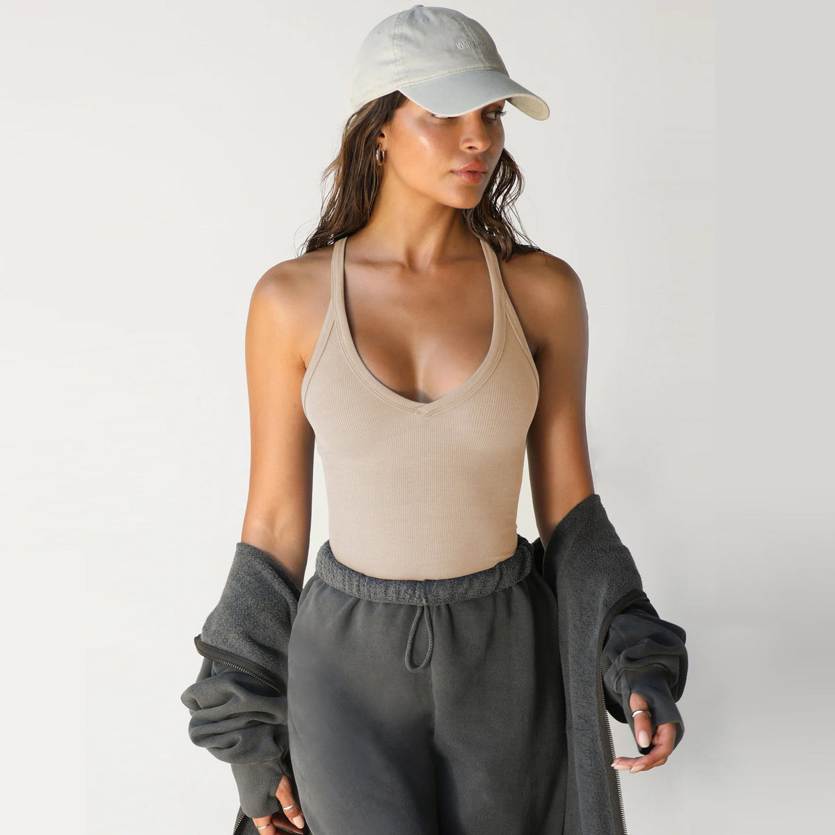 Women’s White Ribbed Racerback Tank Top 🥂
