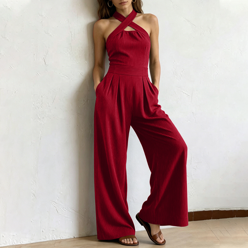 Elegant backless jumpsuit with crisscross straps