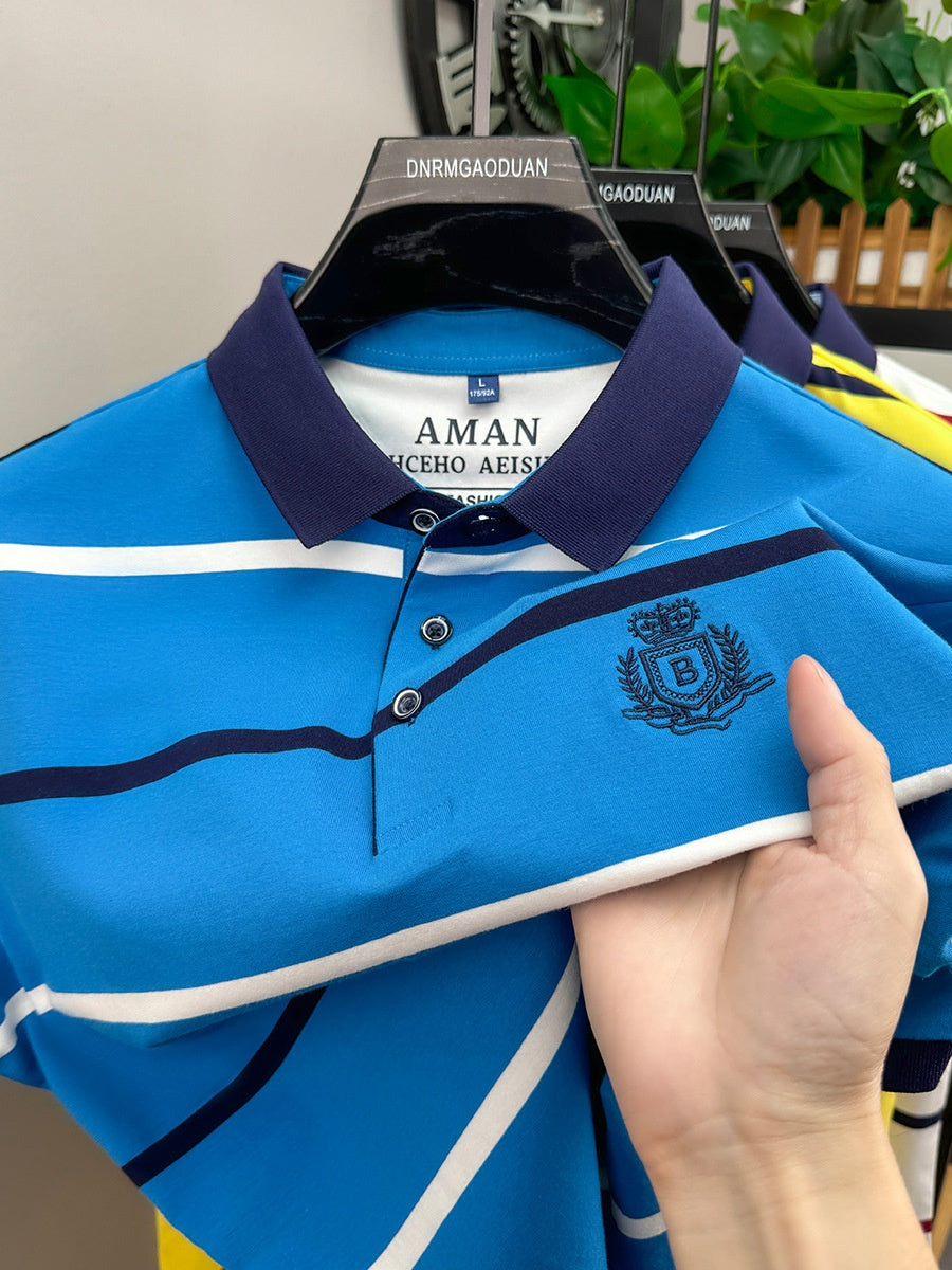 Men's Horizontal Striped Short Sleeve Polo Shirt