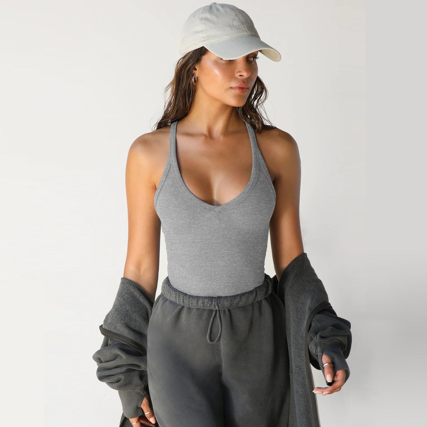 Women’s White Ribbed Racerback Tank Top 🥂