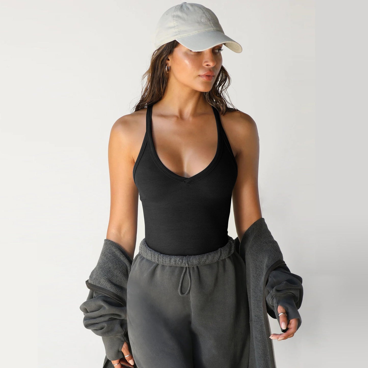 Women’s White Ribbed Racerback Tank Top 🥂