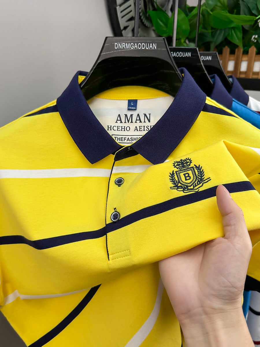 Men's Horizontal Striped Short Sleeve Polo Shirt