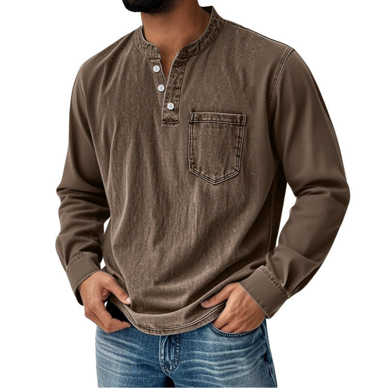 Men’s Vintage Henley Long‑Sleeve Shirt