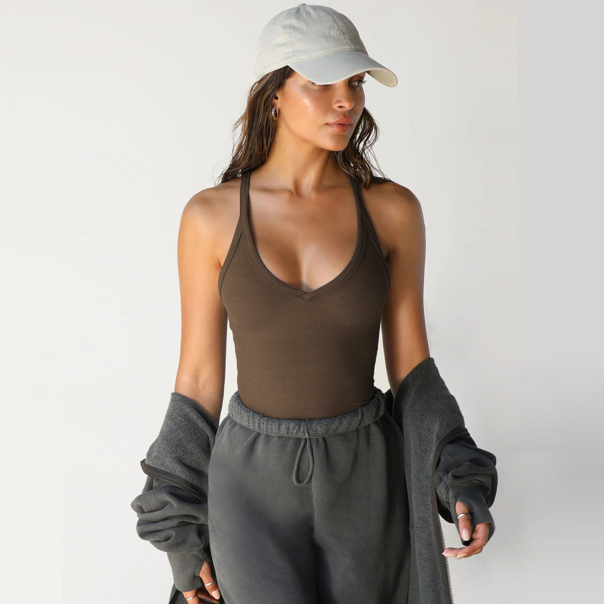 Women’s White Ribbed Racerback Tank Top 🥂