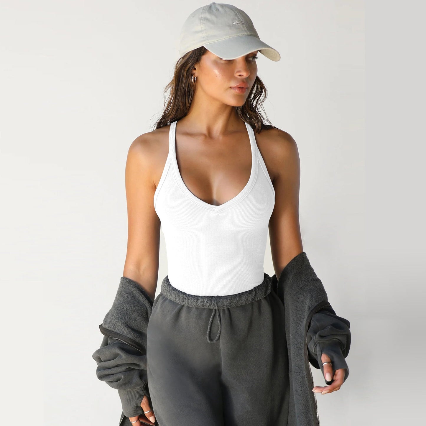 Women’s White Ribbed Racerback Tank Top 🥂