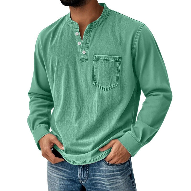 Men’s Vintage Henley Long‑Sleeve Shirt