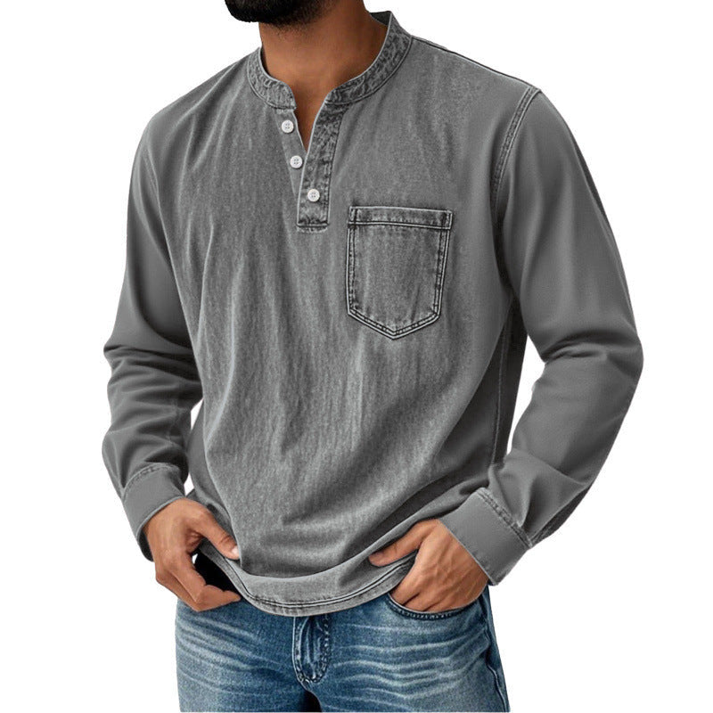 Men’s Vintage Henley Long‑Sleeve Shirt