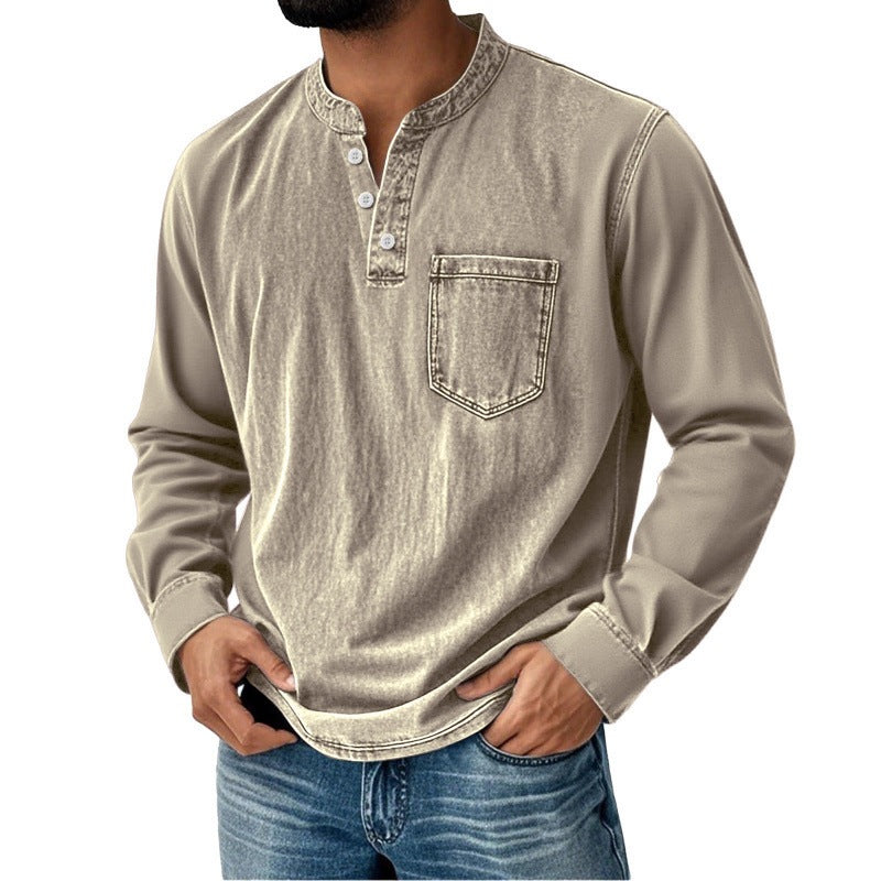 Men’s Vintage Henley Long‑Sleeve Shirt
