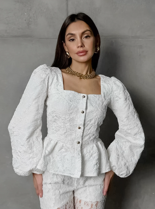 Women’s Textured Square-Neck Peplum Blouse 🌻