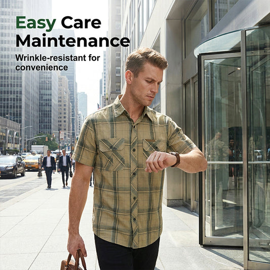 Men's Casual Plaid Short Sleeve Shirt