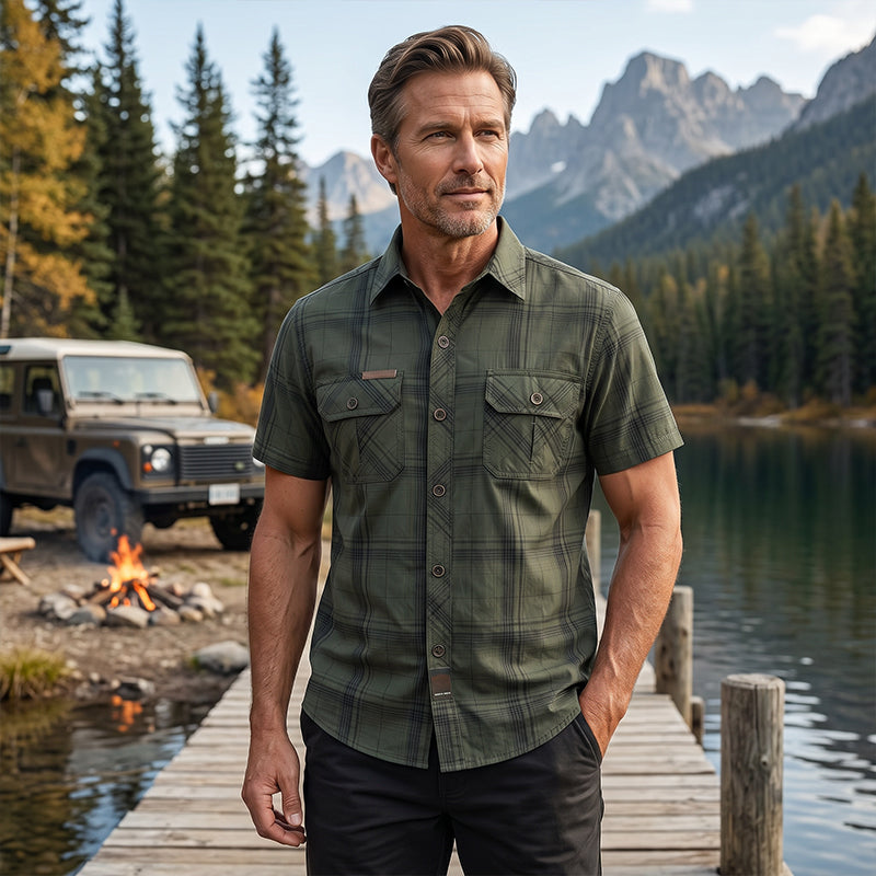 Men's Casual Plaid Short Sleeve Shirt
