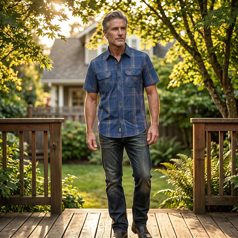 Men's Casual Plaid Short Sleeve Shirt