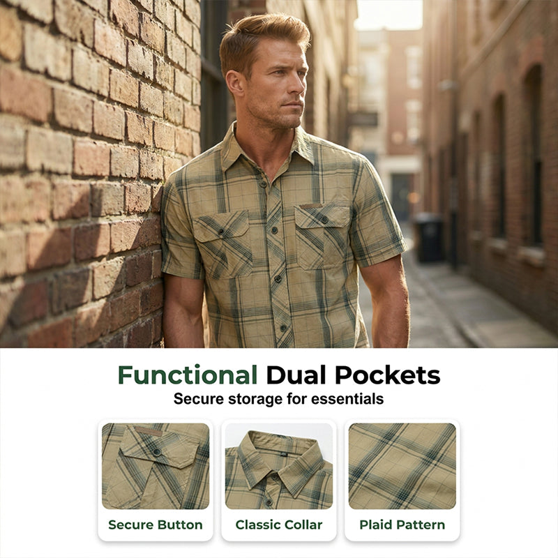 Men's Casual Plaid Short Sleeve Shirt