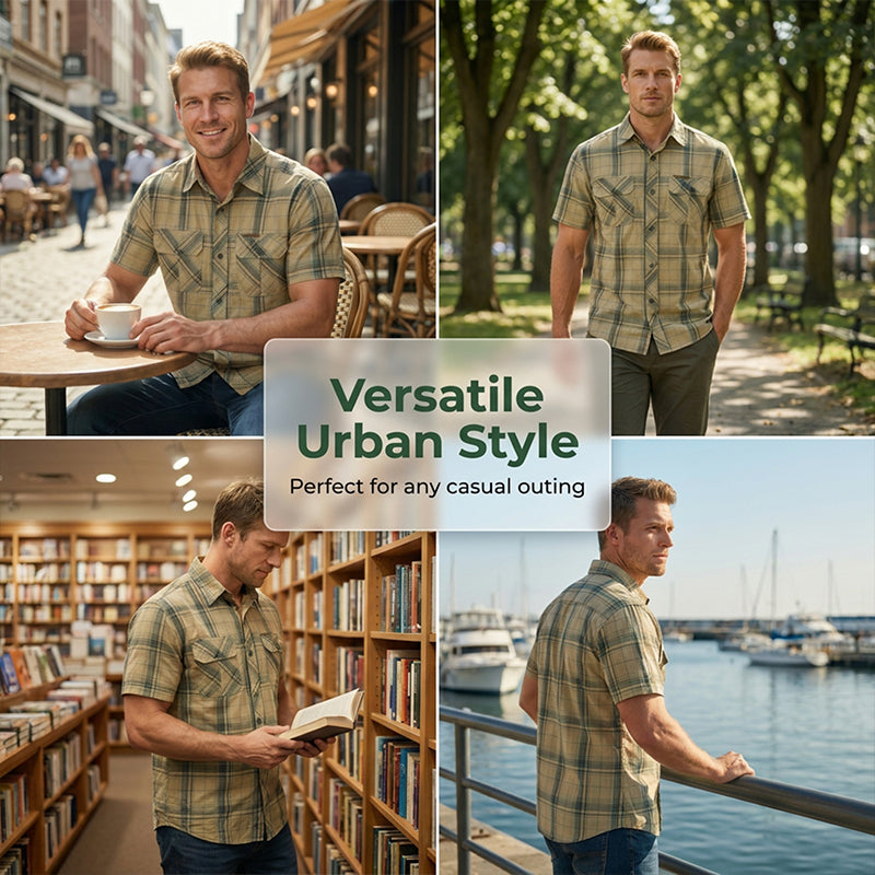 Men's Casual Plaid Short Sleeve Shirt