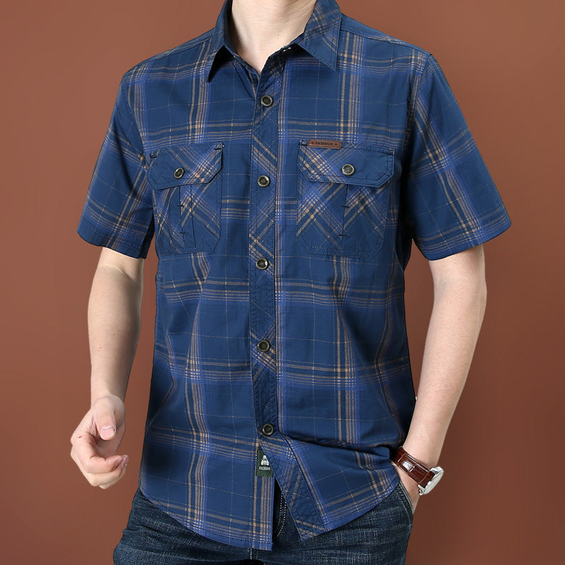 Men's Casual Plaid Short Sleeve Shirt