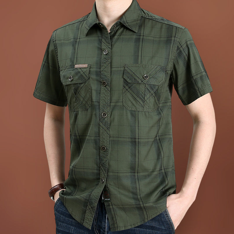 Men's Casual Plaid Short Sleeve Shirt